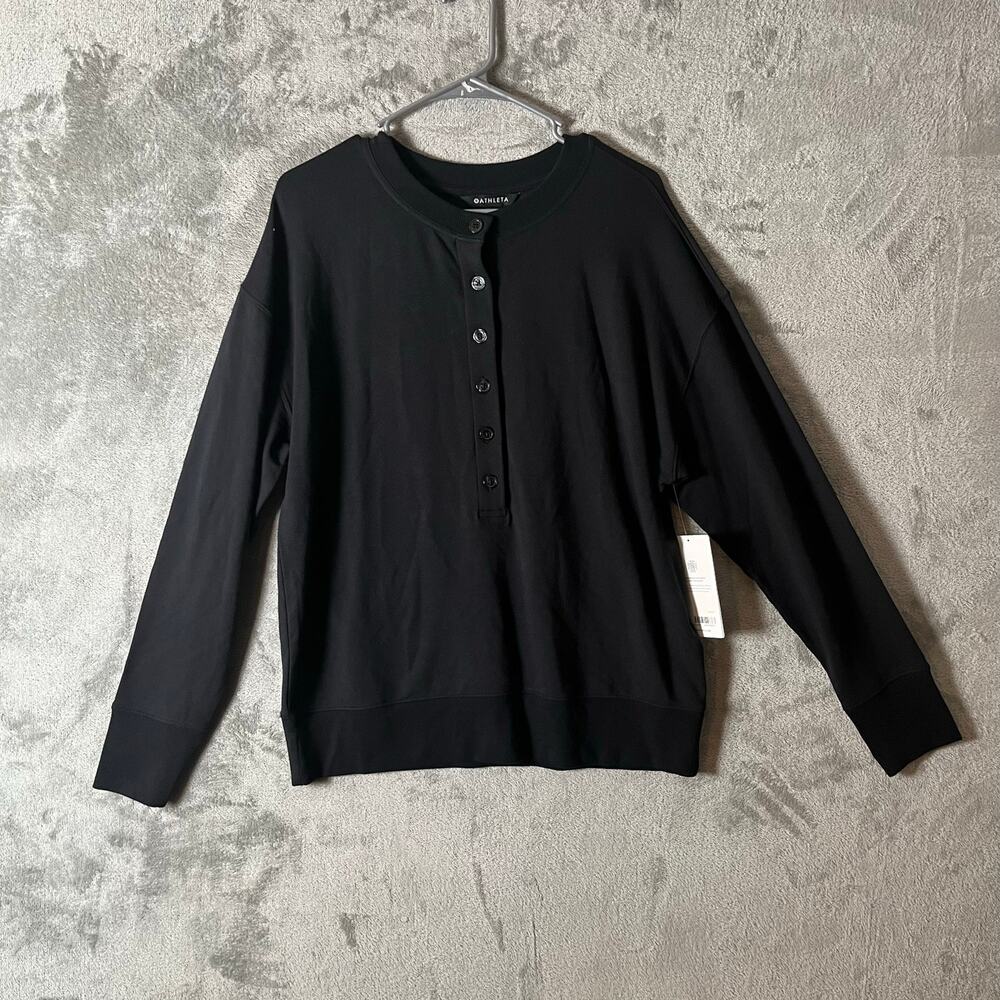 Athleta Balance Henley Sweatshirt Black Size Small Oversized Tencel Cotton New - Picture 1 of 8
